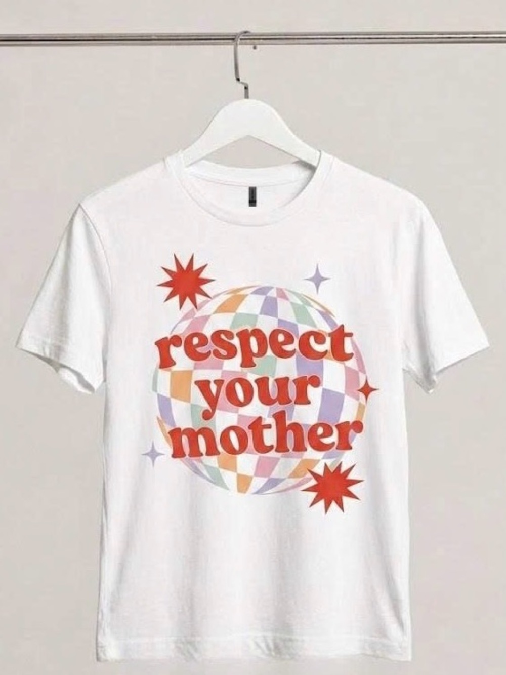 Respect Your Mother Earth Retro Disco Ball Graphic T-shirt White